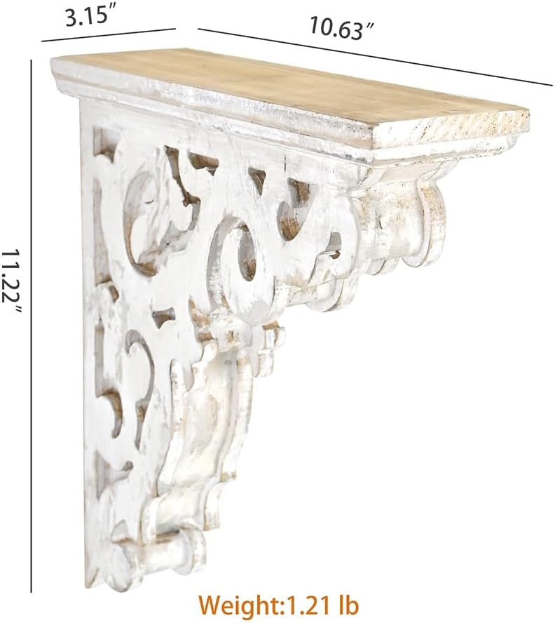 Chadechimo Set of 2 Corbels for Shelves Decorative Wood Shelf Brackets, L10.63 x W3.15 x H11.22 Inch, Farmhouse Wood Corbels Distressed Floating Shelves Brackets for Home Decor - Image 3